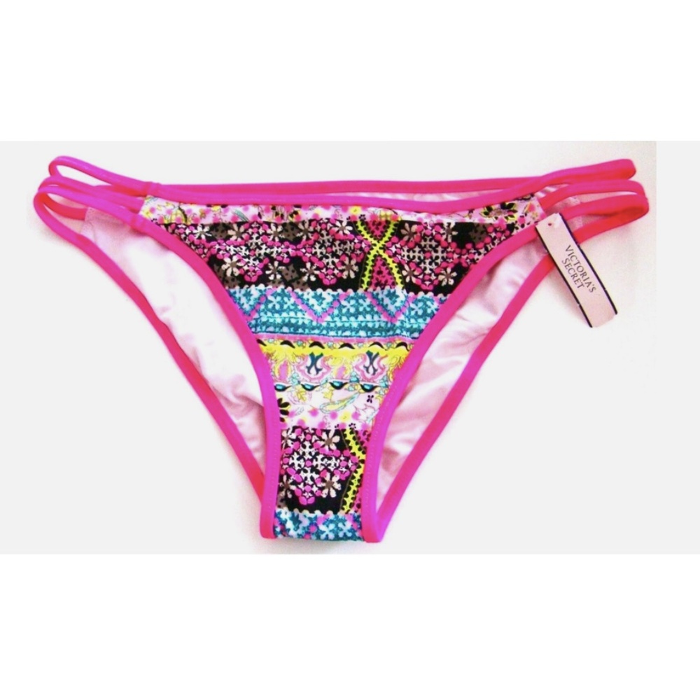 Victorias Secret Strappy Cheeky Neon Lotus Bali Stripe Swim Bikini Bottom